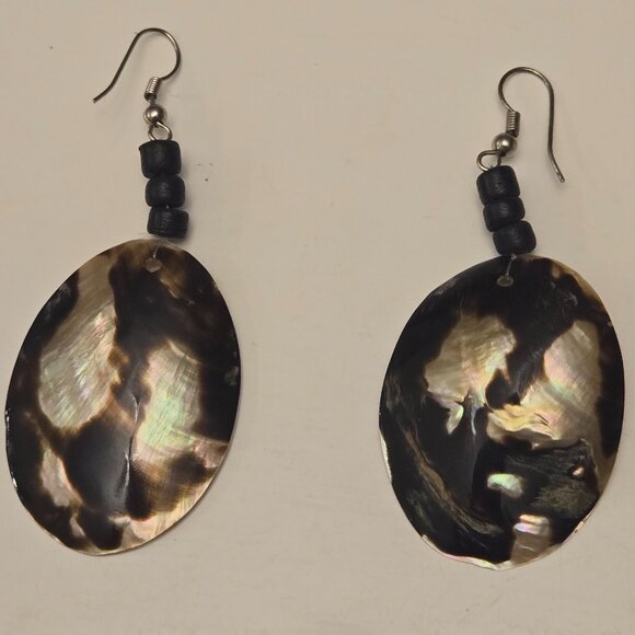 Women's Brown Mother of Pearl Abstract Print Pierced Earrings - Dk Brown - NWOT - Picture 6 of 11